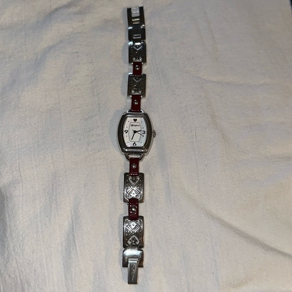 Brighton “Bismark” Dark Red & Silver Watch- Needs Battery- Beautiful Watch w/Tin